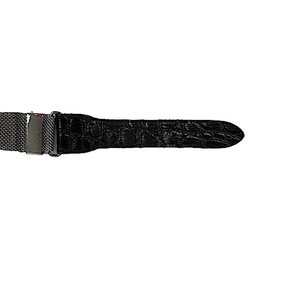 Vintage 80s Silver Scalloped Edge Woven Metal Belt Black Leather & Silver Buckle - Picture 7 of 8